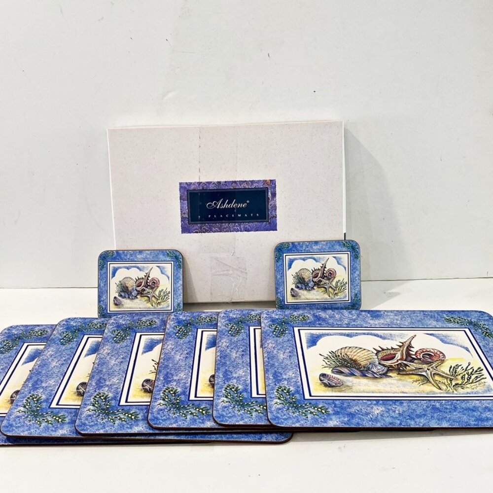 Ashdene Australia 8 Pc Lot 6 Placemats Table Mats & 2 Coasters Shells Seashells